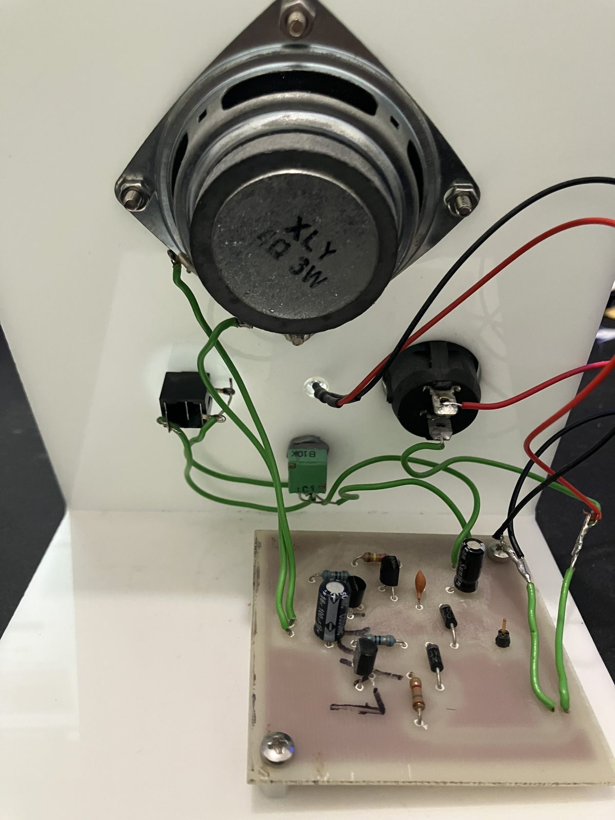 Inside the acrylic stand before the wiring tidy-up