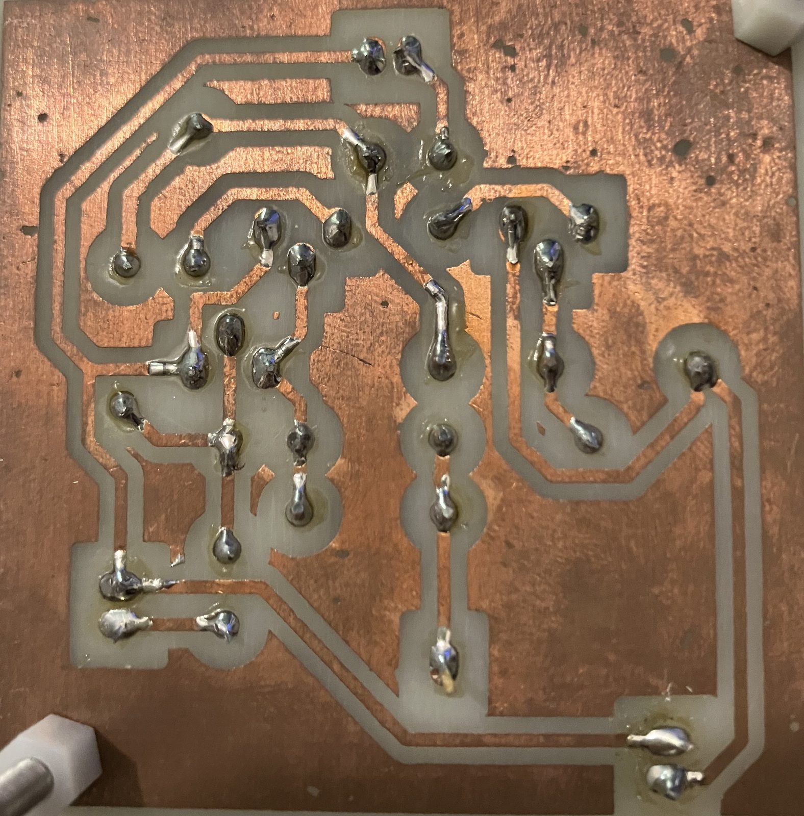 Solder side of the hand-etched Class-AB board