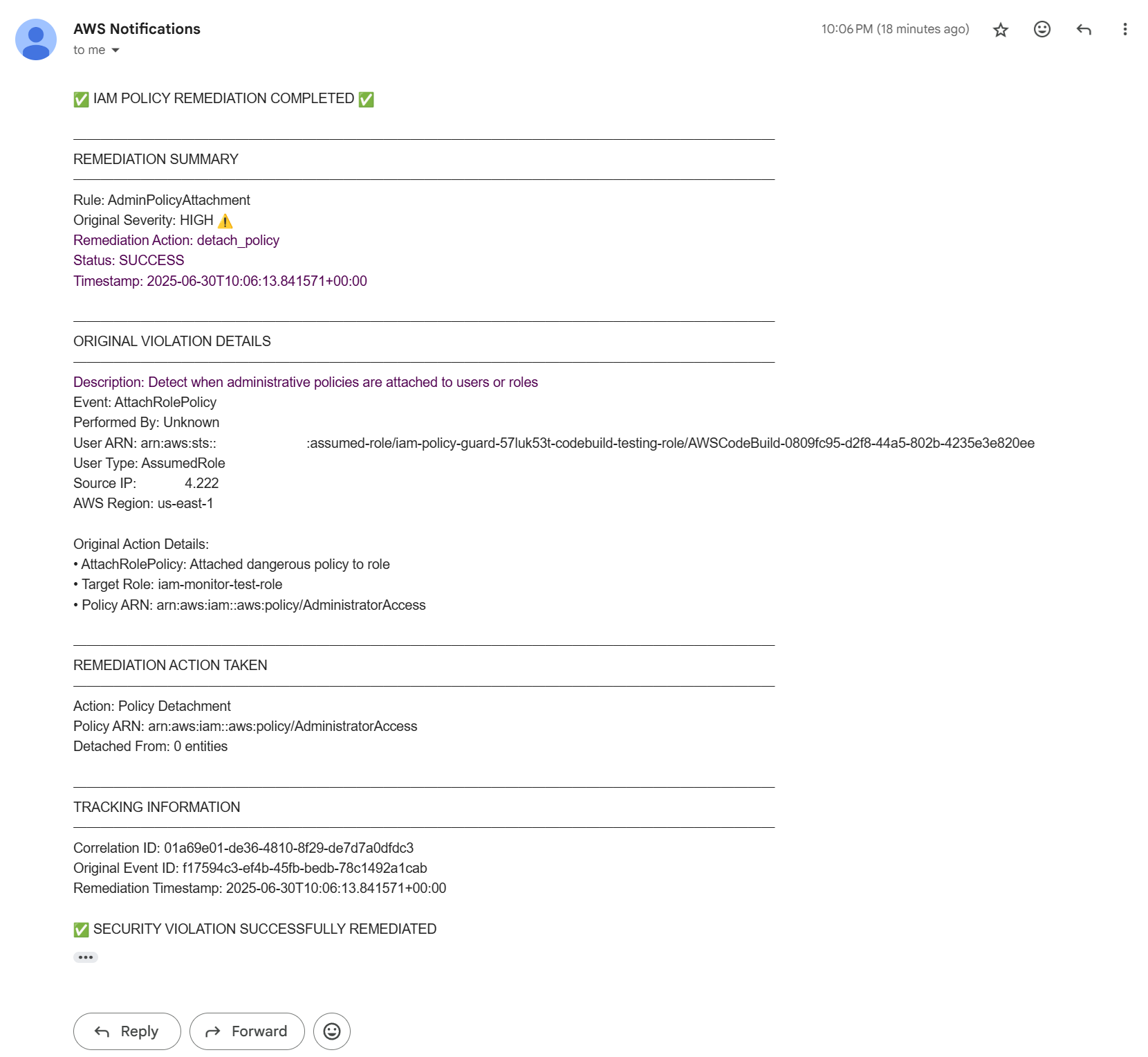 Email remediation completed