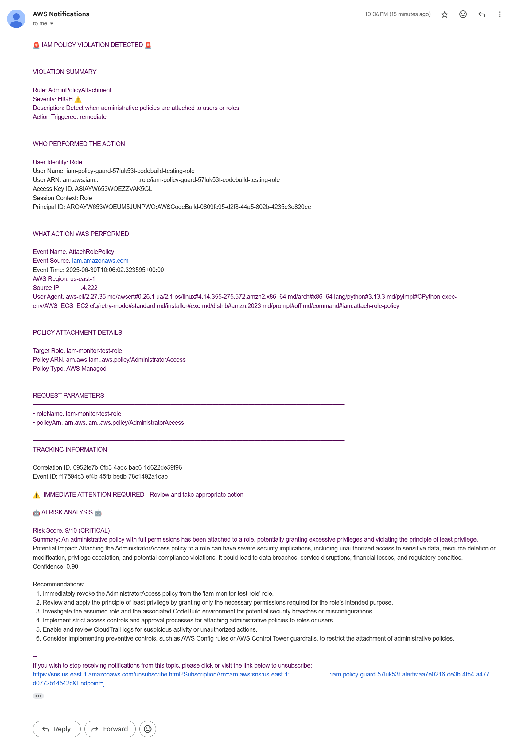Email violation detected