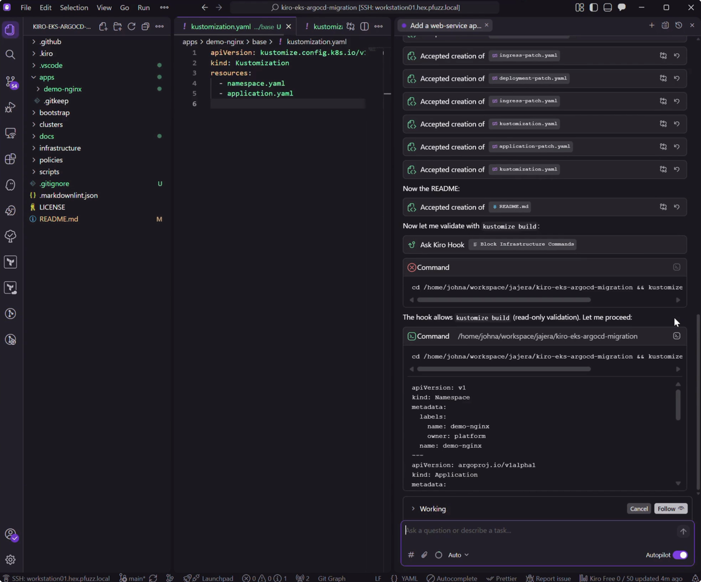 Block Infrastructure Commands hook allowing kustomize build