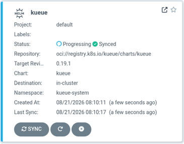 Argo CD kueue Application Synced and Progressing